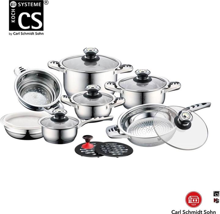 Actual product image Carl Schmidt Sohn Stainless steel pot set, 16 pieces (Pan set + pot set, Stainless steel)