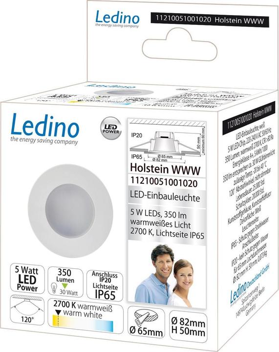 Produktbild Ledino Einbauleuchte Holstein WWW 5 Watt 2700 K Weiss (350 lm)
