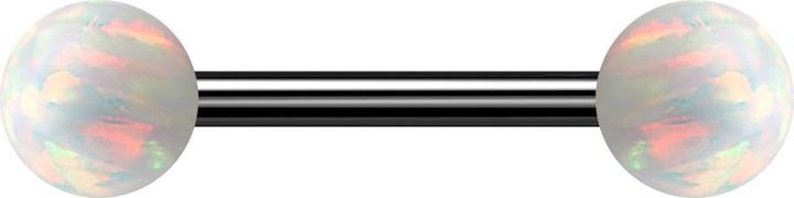 Produktbild Star Piercing Barbell schwarz mit zwei Kugeln Opal weiss (ohne Messing, Chirurgenstahl 316L)