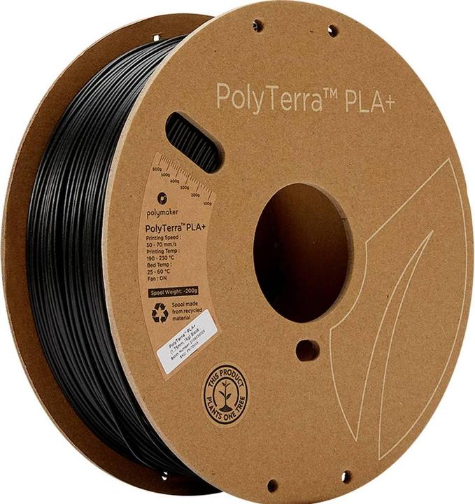 Polymaker PolyTerra PLA+ (PLA+, 1.75 mm, 1000 g, Schwarz)