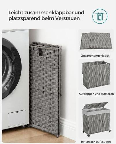 Actual product image Songmics Wäschekorb auf Rollen 140 l, Grau, Detailfarbe: Grau (140 l)