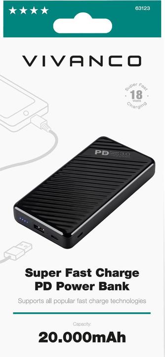 Image du produit Vivanco PBVV20000PDBK Banque d'alimentation 20000 mAh Li-Ion USB-C™ Noir (20000 mAh, 18 W, 74 Wh)