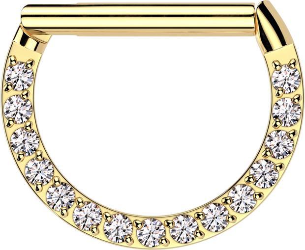 Produktbild Star Piercing Micro Segmentring klappbar vergoldet Halbring front Kristalle silber (Chirurgenstahl 316L, ohne Messing)