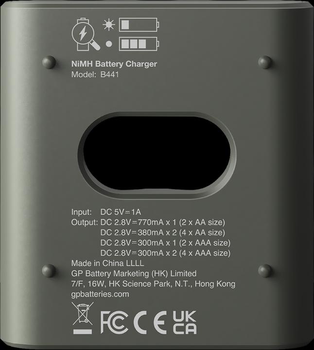 Produktbild GP Batteries GP ReCyko Everyday Battery Charger, B441 (USB), incl. 4 x AAA 850 mAh Batteries (4 Stk., AAA, 850 mAh, Ladegerät inkl. Akku)