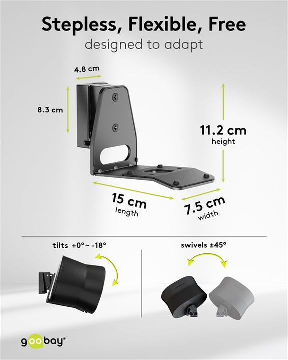 Produktbild Goobay Lautsprecher-Wandhalterung Modern Era 3 Flex, schwarz (Set, Wandmontage, Schwenkbar, Neigbar)