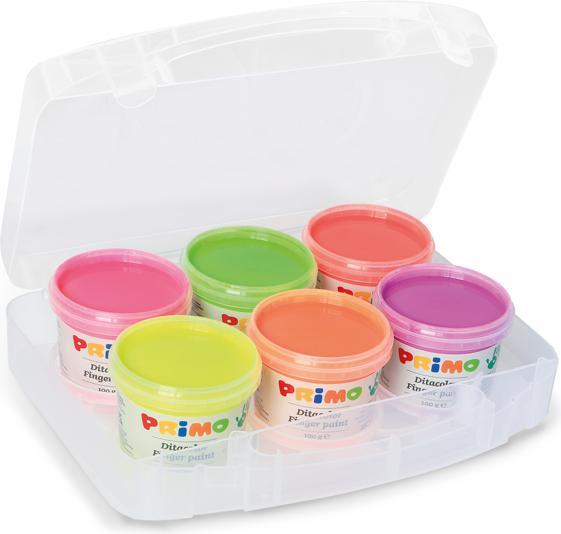 Actual product image Morocolor Finger Paint Primo Fluorescent Set of 6 in Plastic Case (6 neon colours, 100 ml)