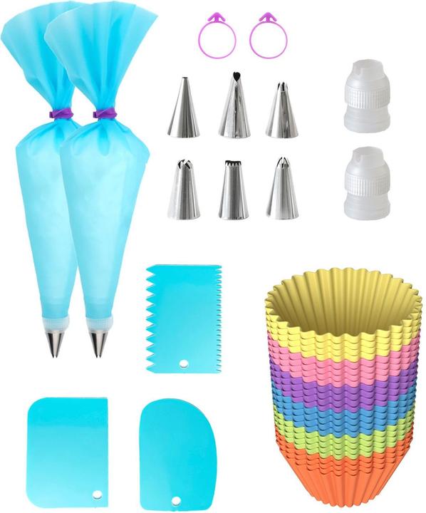 Intirilife Cupcake Back-Set: Muffinformen & Spritzbeutel mit Tüllen (Piping bag set)