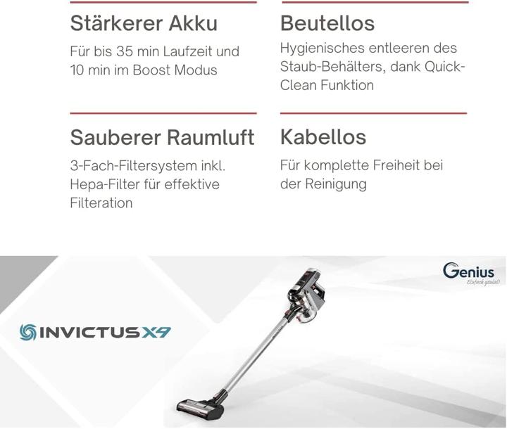 Actual product image Genius X9 cordless vacuum cleaner, set 14 pcs.