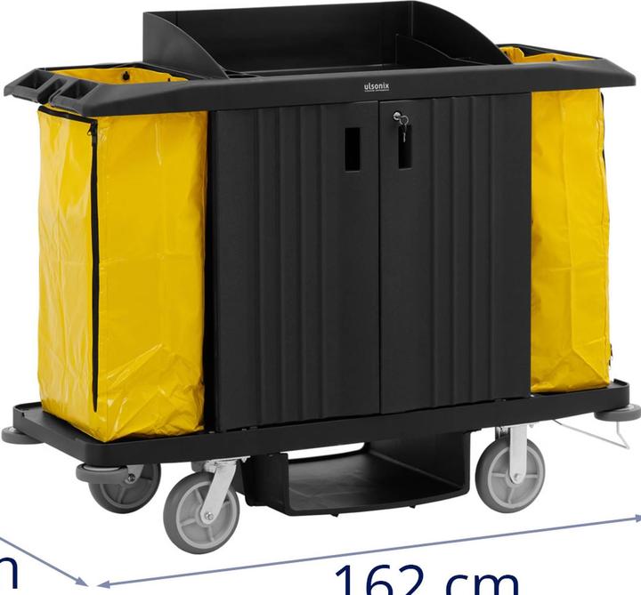 Produktbild Ulsonix Reinigungswagen abschliessbar 250 kg 6 Ablagen 2 Säcke aus Nylon Putzwagen