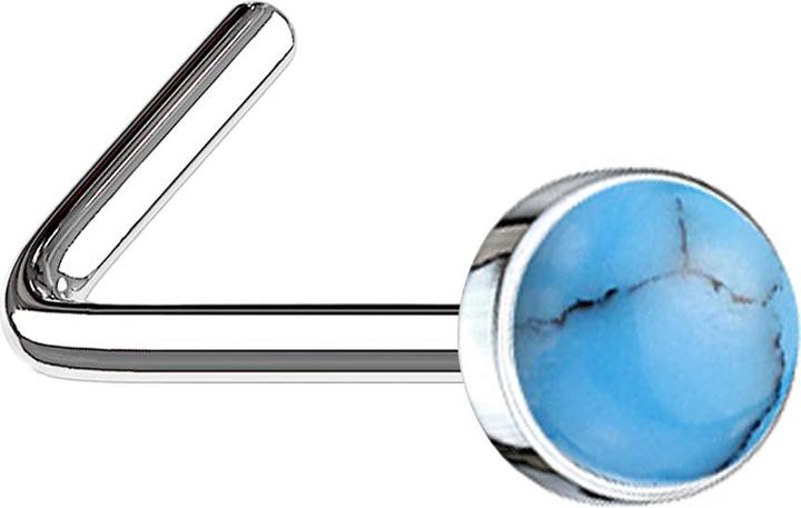 Star Piercing Nasenstecker gewinkelt silber mit türkis Stein (Mineralisch, ohne Messing, Chirurgenstahl 316L)