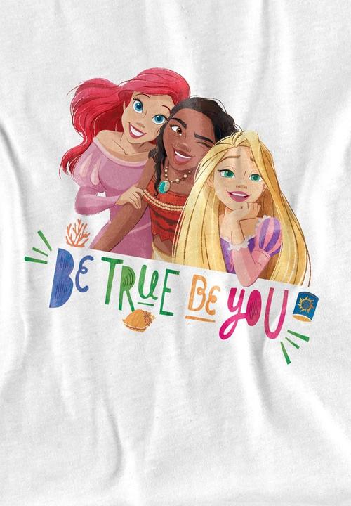 Actual product image Disney Princess Childrens/Kids Be True, Be You Ariel Moana Rapunzel T-Shirt (128)
