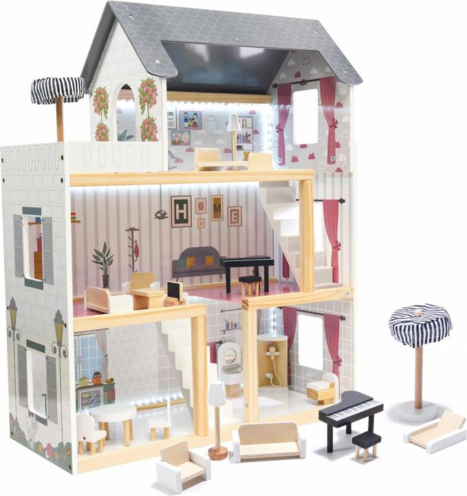Ikonka MDF Maison de poupées en bois + meubles 78cm noir LED