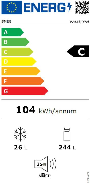 Label énergétique Smeg FAB28RYW6 Kühlschrank Rechtsanschlag Gelb 50's Style, 2025 Modell, EEK: C (270 l)