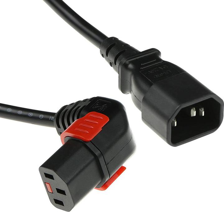 Actual product image Iec Lock 230V Powercord C14 to C13 (down angled) lockable, black, 3 meter (3 m)