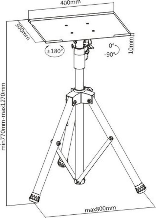 Produktbild Techly tripod for notebook or projector black height adjustable 70-120cm shelf 40x30cm load max. 8kg