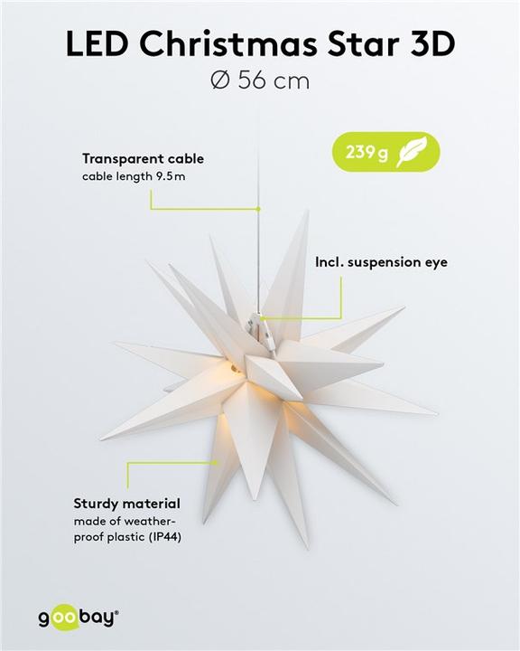 Produktbild Goobay LED-Weihnachtsstern 3D, Ø 56 cm, 4,5-V-Aussentrafo