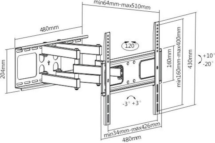 Immagine prodotto Techly Supporto a parete per TV LCD 81-139cm 32-55pollici nero inclinabile 5-12gradi VESA 600x400 carico b (Muro, 55", 50 kg)