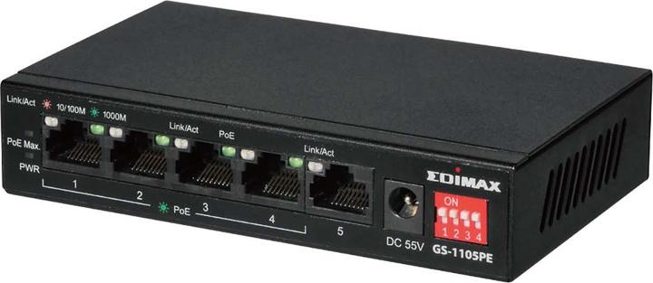 edimax Commutateur Gigabit PoE+ longue portée à 5 ports, 4 ports PoE+ et interrupteur DIP (5 Ports)