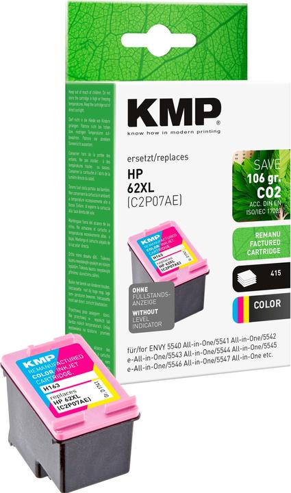 Actual product image KMP H163 Ink Cartridge 3-colour compatible with HP C2P07AE 62 XL (M, C, Y)