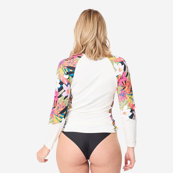 Actual product image Olaian UV-Shirt langarm Surfen Damen UV-Schutz 50+ Kanika weiss/geblümt (L)