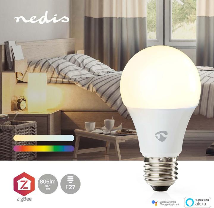 Produktbild Nedis SmartLife Vollfärbige LED-Lampe | Zigbee 3.0 | E27 | 806 lm | 9 W | RGB / Warm bis kühlen weiss (E27, 60 W, 806 lm, 1 x, F)