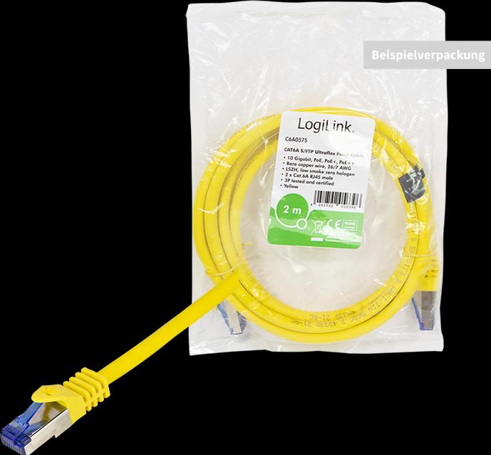 Actual product image LogiLink Patch cord Ultraflex, Cat.6A, S/FTP, 15 m, yellow withCat.7 raw cable, extra flexible & soft cable m (S/FTP, CAT6a, 15 m)