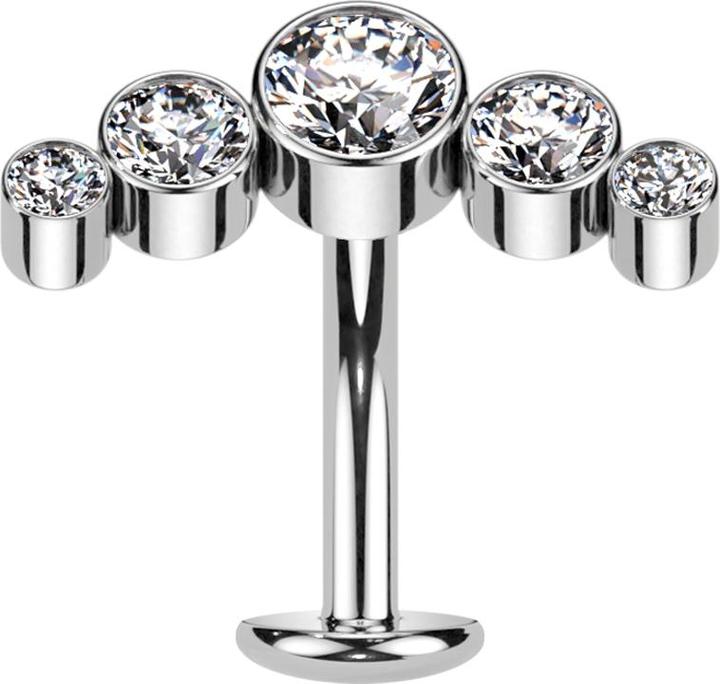 Hollywood Body Jewelry Threadless Labret-Stab Banane silber fünf Kristalle silber (Titan G23)