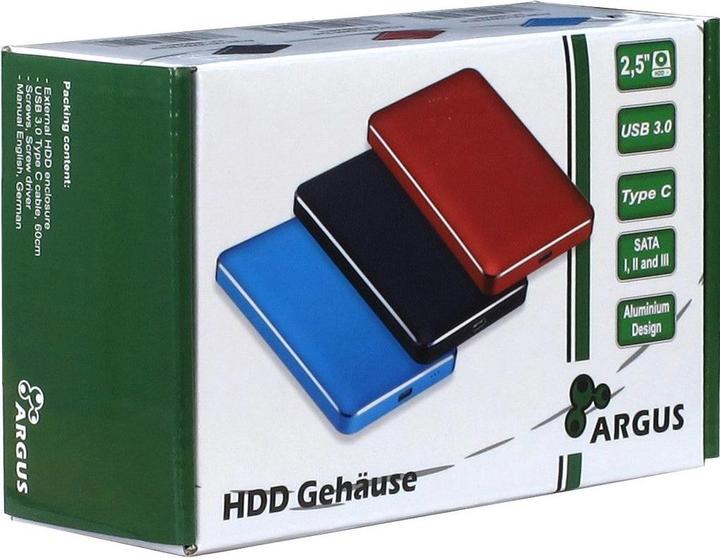 Actual product image Intertech ARGUS GD25609 2.5 USB C - red HDD enclosure for 1x 2.5 inch Sata I II III 4TB Max 9.5 cm thickness (2.5")