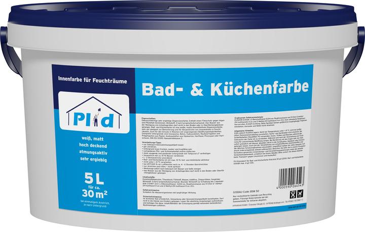 Actual product image Plid Bathroom & kitchen paint 5l for approx. 30m²/ Bathroom paint Kitchen paint Damp room paint Wall (White, 5 l)