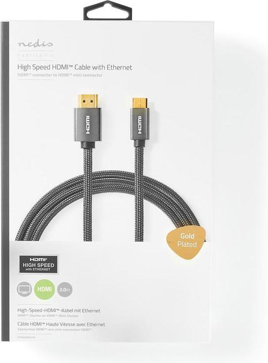 Actual product image Nedis High Speed??HDMI T Cable with Ethernet HDMIT Male HDMIT Mini Male 4K@60Hz 18 Gbps 2.00 m (2 m, HDMI)