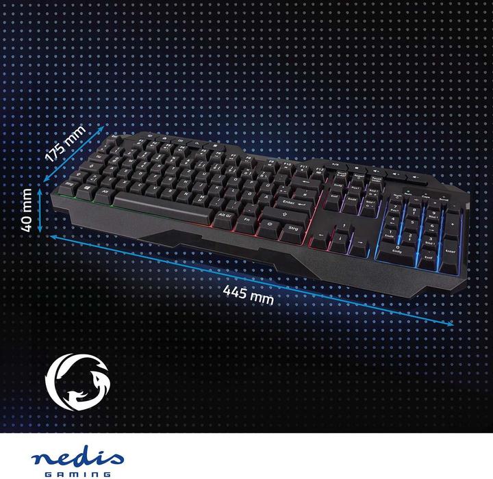 Actual product image Nedis Wired Gaming Keyboard | USB Type-A | Membrane Keys | LED | QWERTY | DE-Layout | Power Cord Length: (DE, Cable)