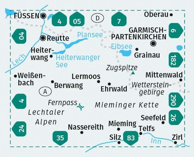 Etichetta energetica Mappa escursionistica 25 Zugspitze, Mieminger Kette, Ehrwald, Lermoos, Garmisch-Partenkirchen