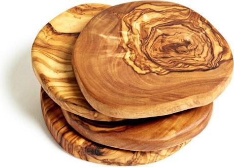 Actual product image Bekos Handmade olive wood coasters set of 4 (4 x, Glass coaster)