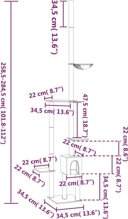 Actual product image VidaXL Kratzbaum Deckenhoch Dunkelgrau 258,5-284,5cm Katzenbaum Kletterbaum (284.50 cm, Dark grey)