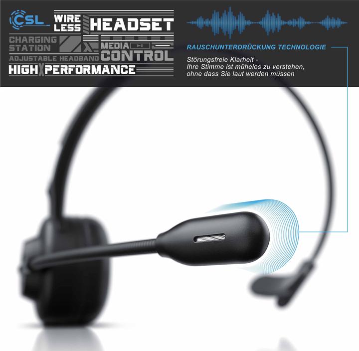 Image du produit CSL Casque sans fil avec station de charge, casque mono sans fil, microphone flexible, réduction du (Sans fil)