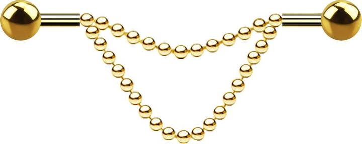 Produktbild Star Piercing Barbell vergoldet zwei Kugeln zwei Ketten (Chirurgenstahl 316L)