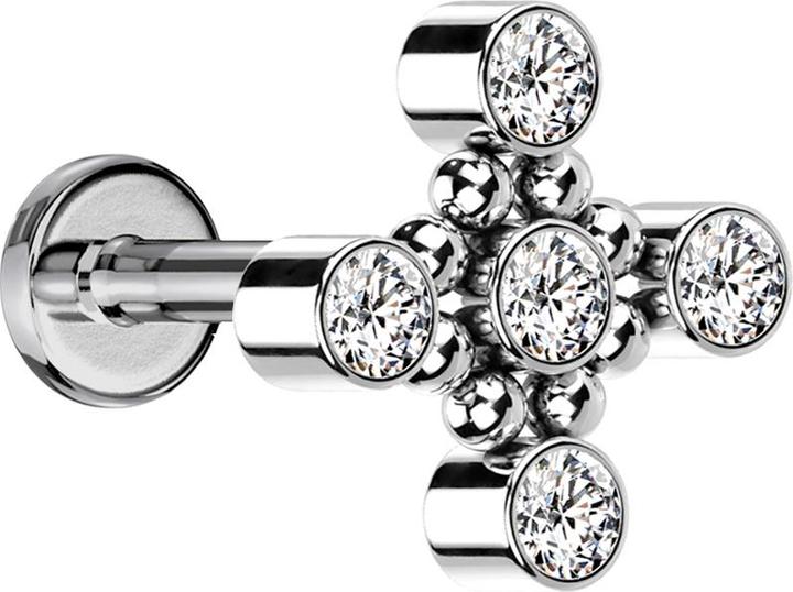 Actual product image Star Piercing Micro Labret internal thread silver square eight balls five crystals silver (without brass, Titanium G23)