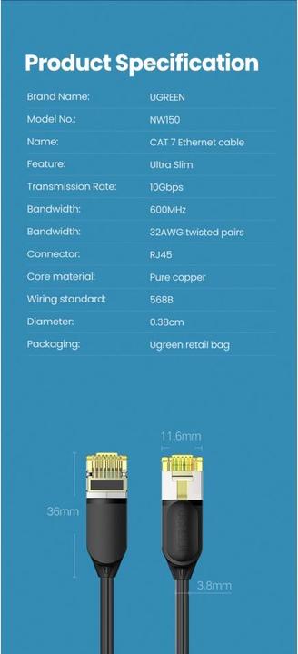 Produktbild Ugreen Netzwerkkabel (UTP, CAT7, 3 m)