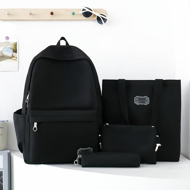 Only-Bags.Store 4pcs Tasche Set: Chic Solid Color Nylon Rucksack mit verstellbaren Trägern, Tote, Crossbody &