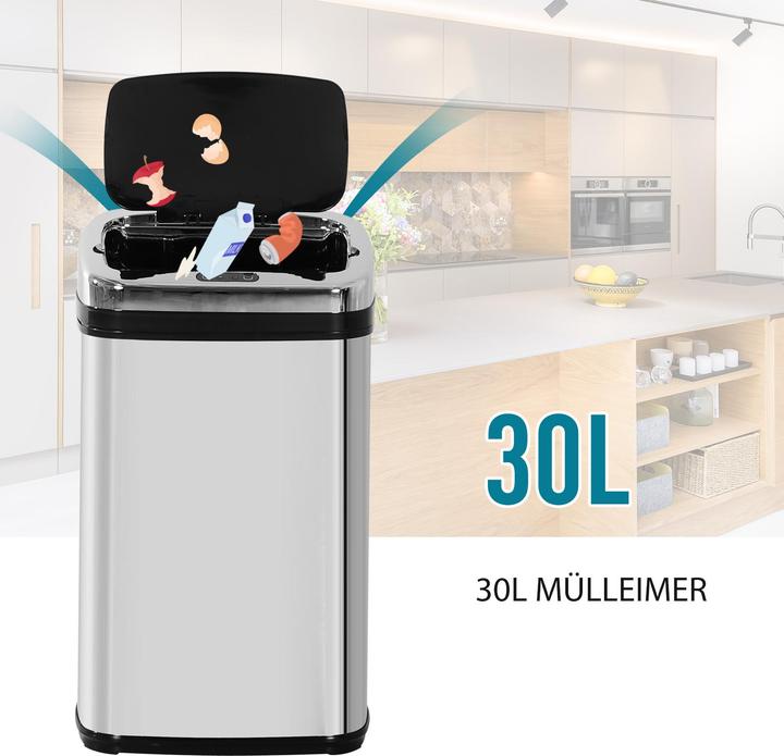 Produktbild Swisshandel24 Mülleimer Abfalleimer IR Sensor mit/ohne Inneneimer Edelstahl rund viereckig (30L/viereckig) (30 l)