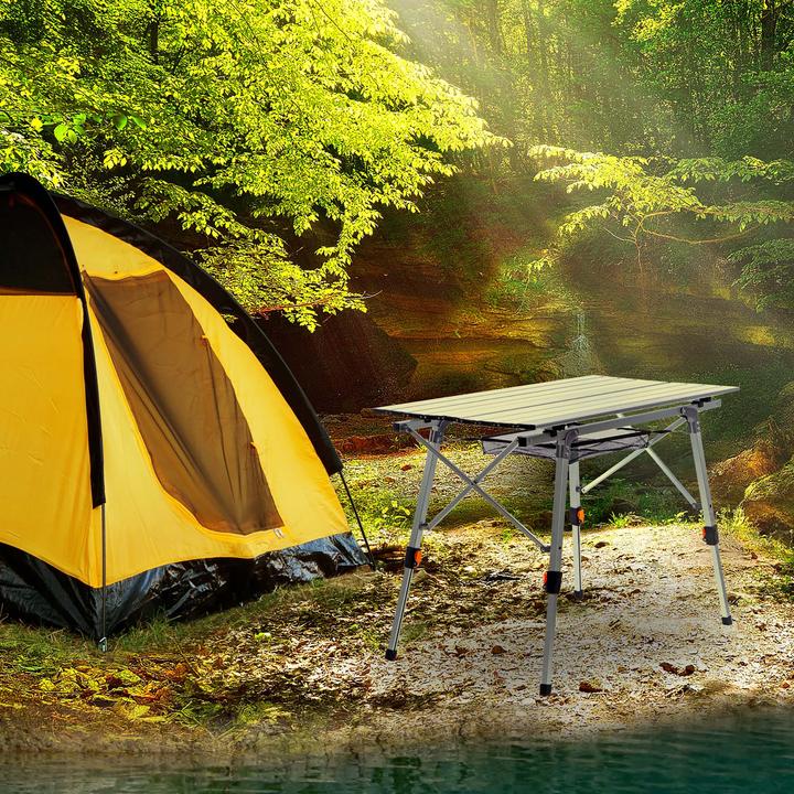 Actual product image Wiltec Foldable Camping Table Silver- 90x53cm Multi-purpose Folding Aluminium Table max. 30kg