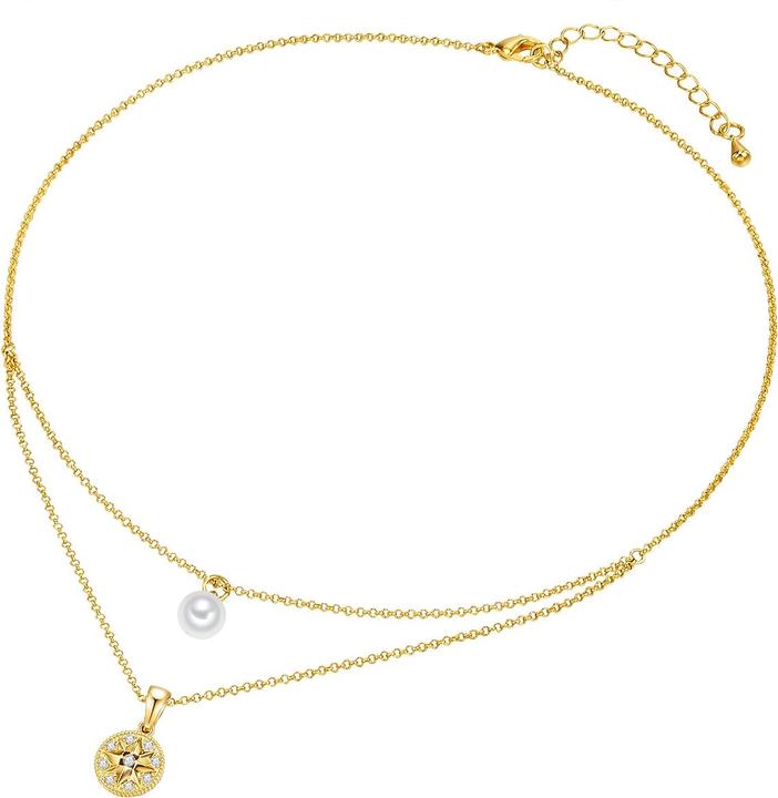 Produktbild Lulu & Jane Damen Stern Metall-Legierung Glas Perle (synth.) gelbgold 43,0/44,0 cm Basiskette + 5,0 cm Verläng - (Metall-Legierung)
