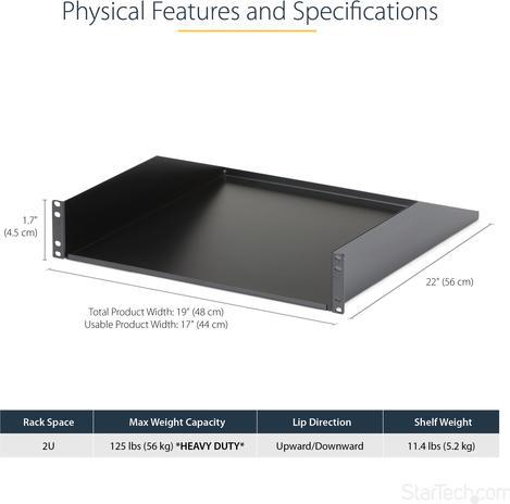 Actual product image StarTech 2u Fixed Rack Mount Shelf
