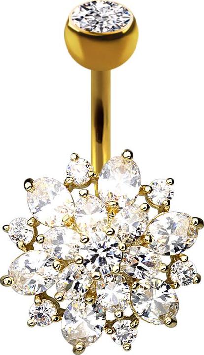 Produktbild Star Piercing Banane 14k vergoldet Kristall Dahlie silber (Messing, Chirurgenstahl 316L)