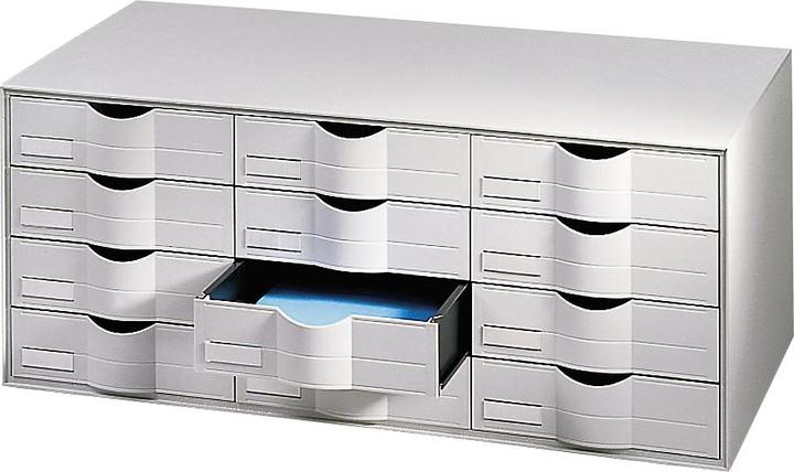 Image du produit Paperflow Bloc-tiroirs, 12 tiroirs, gris en polystyrène, entièrement monté (A4)