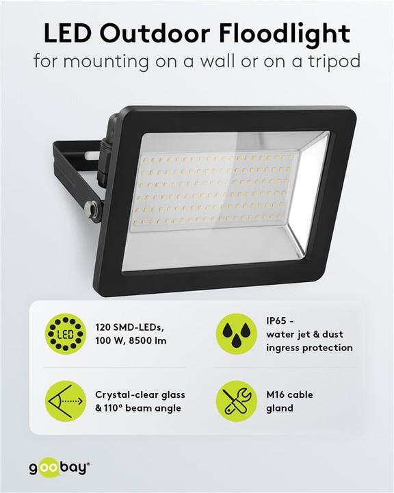 Actual product image Goobay LED outdoor spotlight, 100 W (8500 lm, IP65)