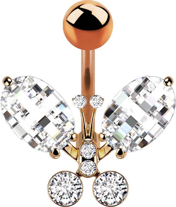 Produktbild Star Piercing Banane rosegold mit Kugel Schmetterling (Messing, Chirurgenstahl 316L)