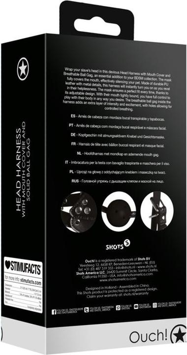 Actual product image Ouch! Head Harness with Mouth Cover and Breath Ball Gag
