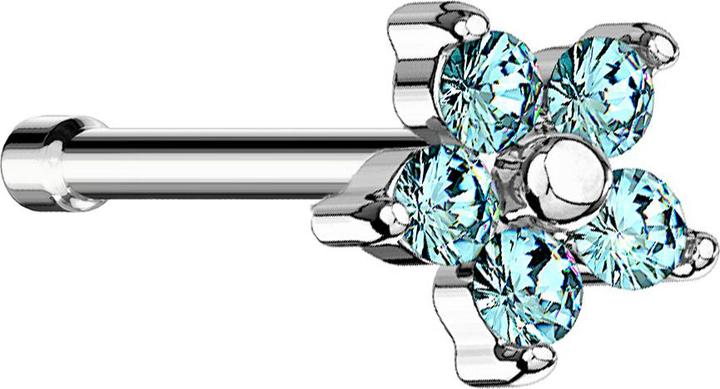 Produktbild Star Piercing Nasenstecker gerade silber Blume Kristall aqua (Chirurgenstahl 316L, Messing)