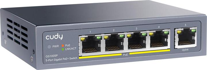 Actual product image Cudy GS1005P network switch Gigabit Ethernet (10/100/1000) Power over Ethernet (PoE) Grey (5 Ports)